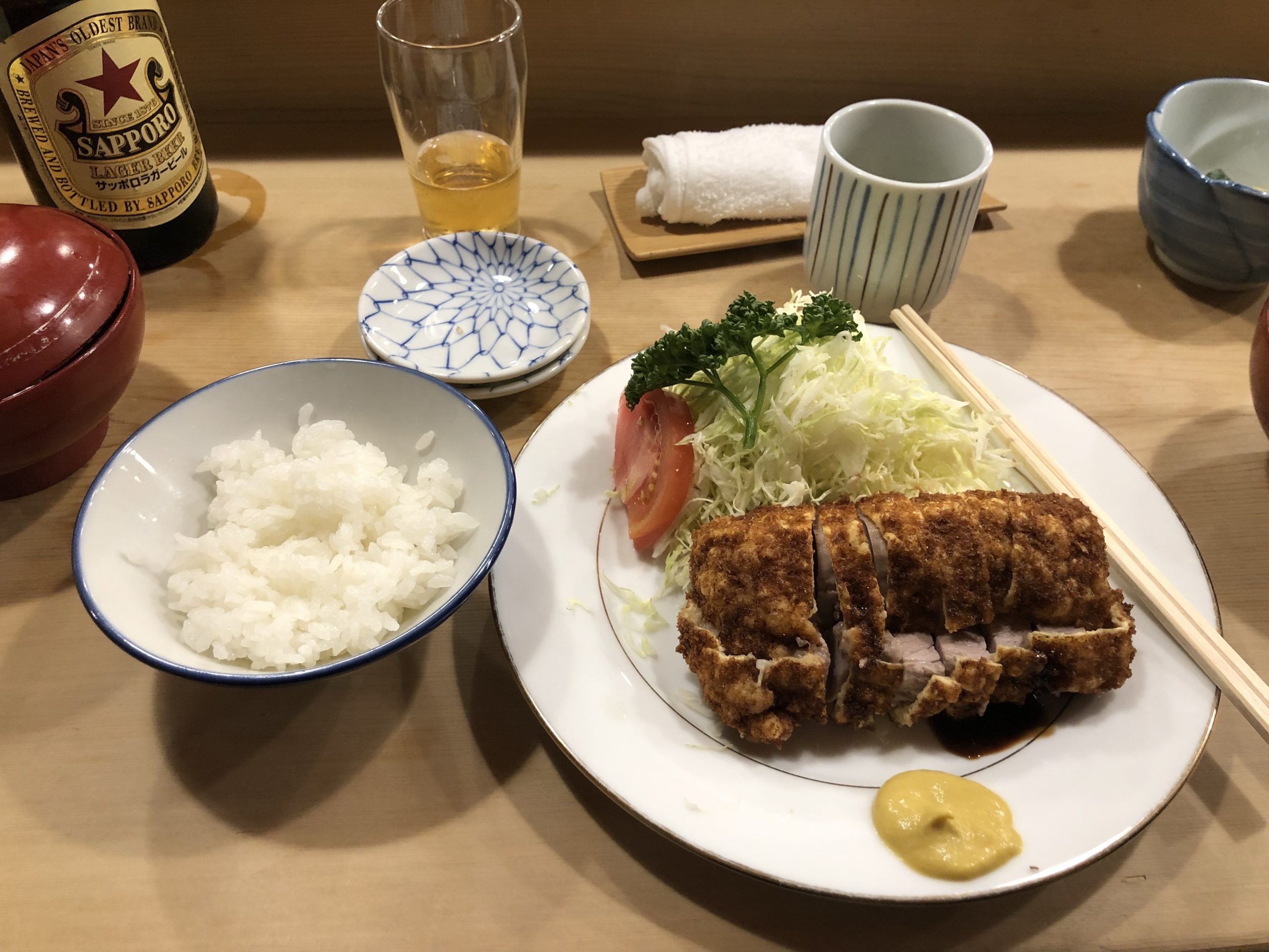 Tonkatsu tonki Japanese Pork Cutlet on a counter since 1939